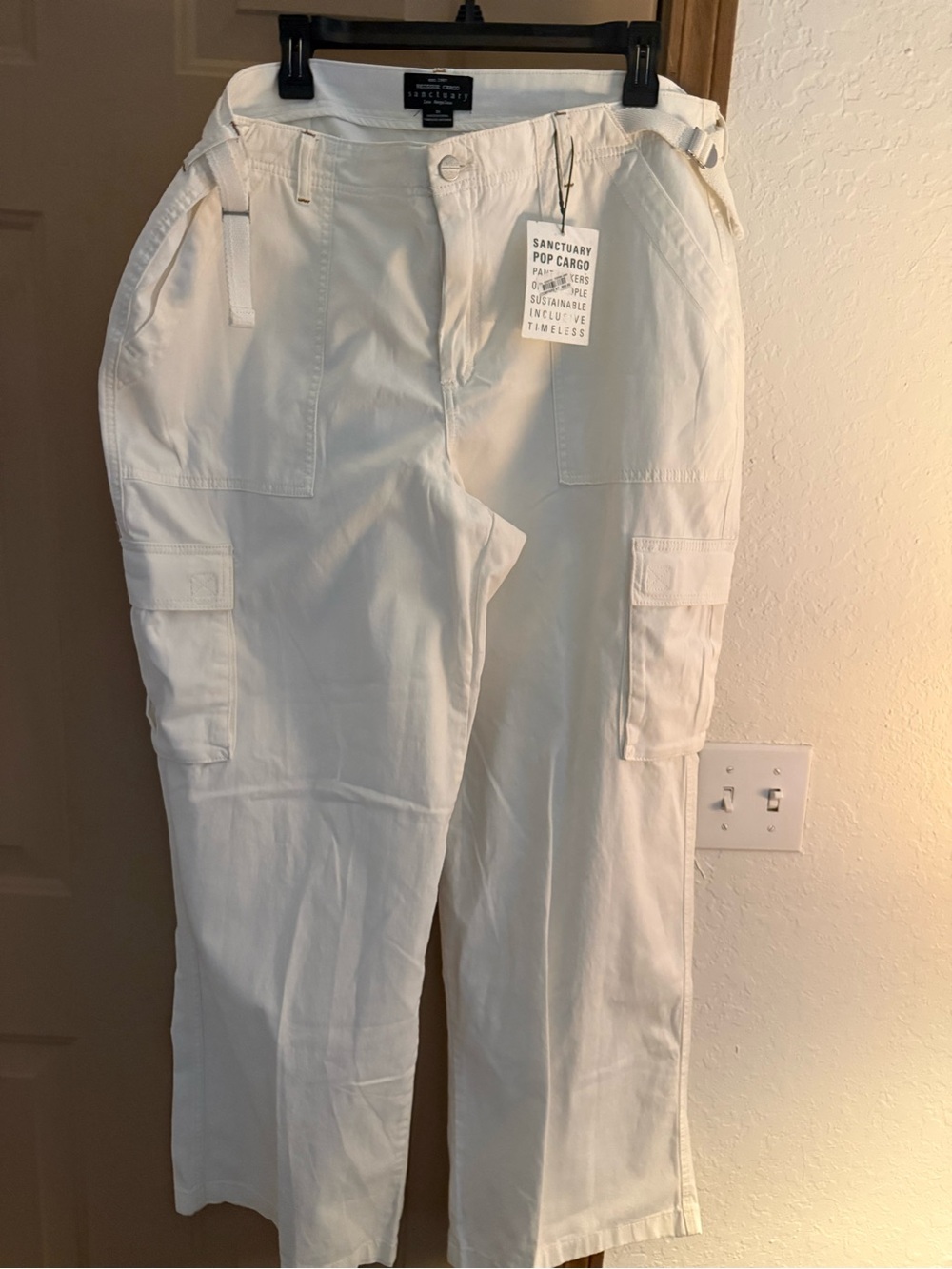 Sanctuary White Wide-Leg Cargo Jumpsuit Pants